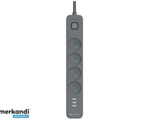 TRACER Power Line mobil kész átmeneti védelmi elosztó 1,5 m 4 aljzat 3x USB A 5V 2.4A