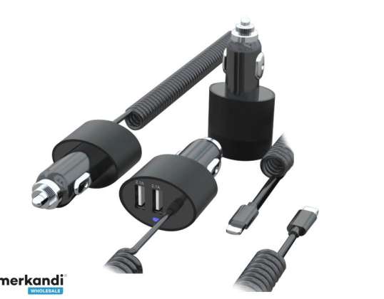 MCE76 37545 Car Charger 2xUSB  5.2A  lightning spiral 1.8m