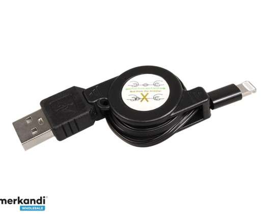 Câble USB lightning 8P noir rétractable Maclean MCTV 731