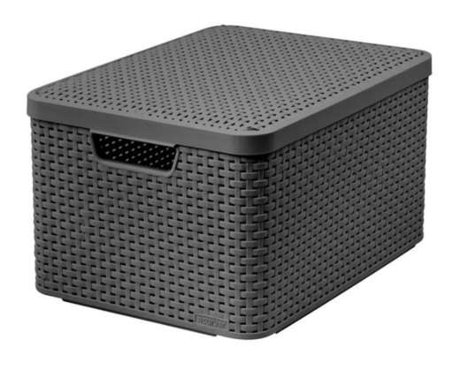 Kurv med låg Curver Rattan Style L grå