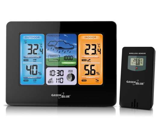 Wireless Weather Station GreenBlue Colorful WiFi Moon Phases GB522