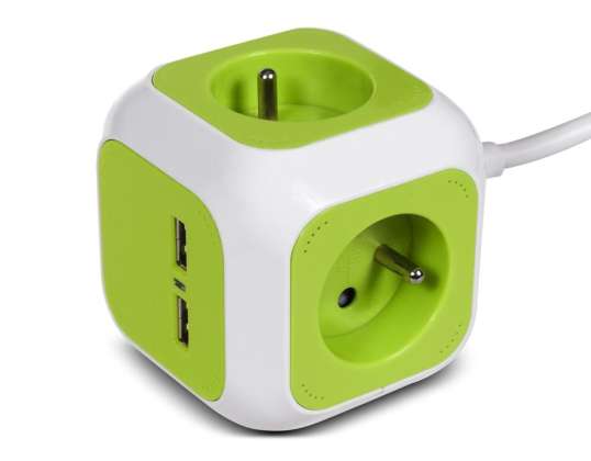 MagicCube vierfach Steckdose GreenBlue. 2 USB-Anschlüsse. 1,4 m. GB118