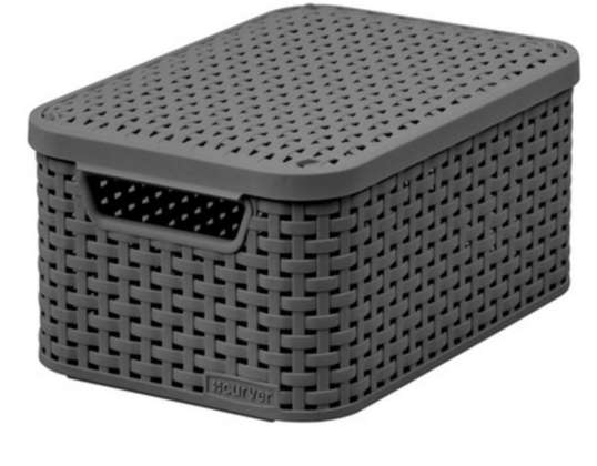 Cesta con tapa Curver Rattan Style M gris oscuro