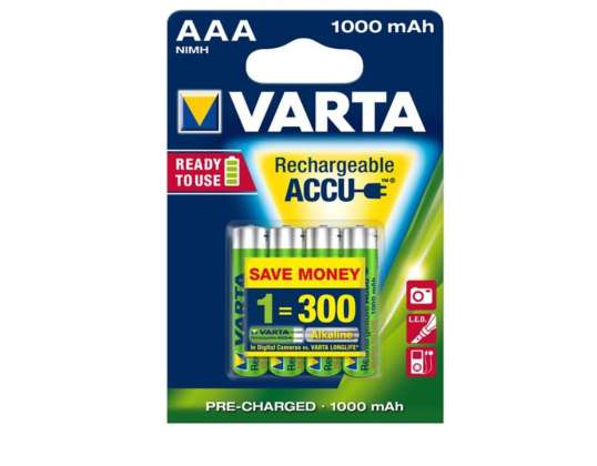 4x akumulátory R 03 R03 AAA 1000mAh Varta Ready2use
