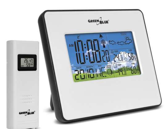 Wireless weather station IN/OUT temperature humidity moon phase GreenBlue GB147W white