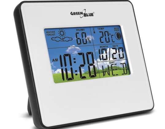 Weerstation Klok Maan Fase Kalender GroenBlauw GB148W wit