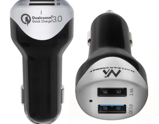 Auto laadija max4 8A 2xUSB Maclean Energy MCE157 Qualcomm Quick Charge QC 3.0 koos kaabliga 1.5m Silver