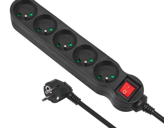 Multiprise Maclean. rallonge 5 prises. noire. 2300W. 3m. MCE184
