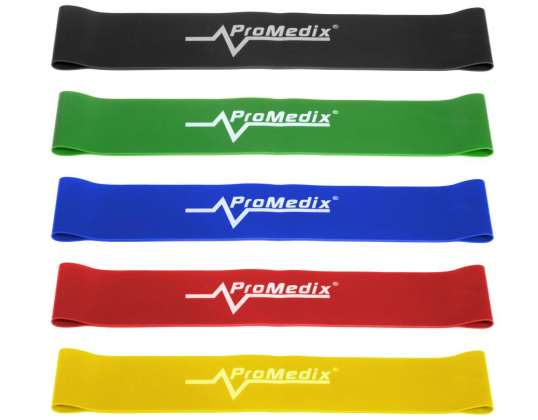 Latekso elastingos juostos treniruotėms Promedix PR 700 rinkinys 5 vnt x 0.5m