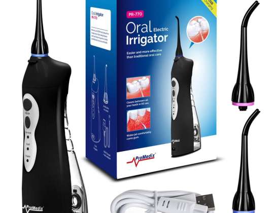 Promedix Akku-Munddusche.  dental. Zahnzahn für Zähne. Spartipps. Schwarz.  PR 770 B