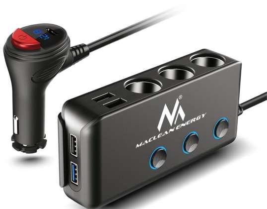 Auto sytyttimen jakaja Maclean voltametri  3 sytyttimen pistoketta  1xQC 3.0  3xUSB  6.8A  1xPD 18W max 12