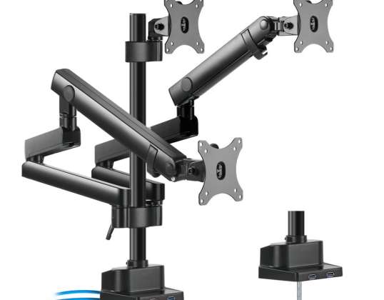 Bureauhouder voor 3 LCD-monitoren Maclean. VESA 75x75 en 100x100. 2x USB 3.0. 17 27". 3x7kg. MC 811