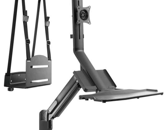 Maclean monitor és billentyűzet fali tartó. gázzal működő rugóval és CPU számítógép tartóval. 17" 32". 9 kg. MC 838