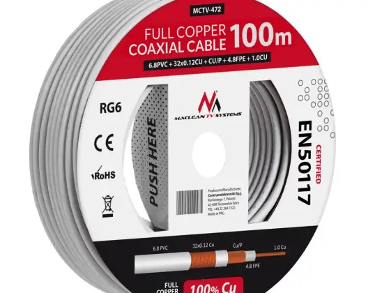Coaxial Cable Maclean Satellite Antenna Cable RG61.02CU 4.8FPE CU/P 32 0.12CU 6.8PVC 100M MCTV 472