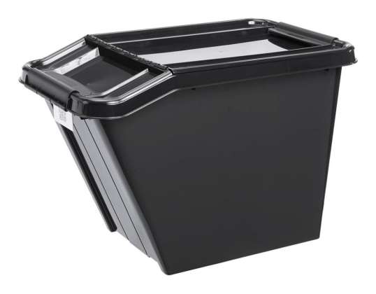 Recipiente com tampa PlastTeam ProBox Recycle QR 58L inclinado preto