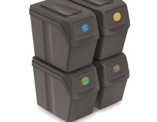 Ensemble de bacs de tri Sortibox 4x20L gris ISWB20S4