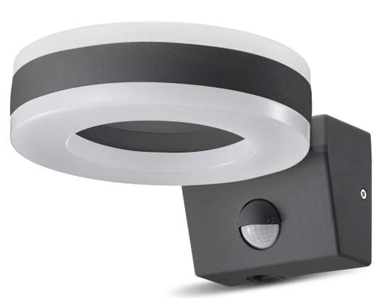 LED-lamppu Maclean. seinälle. PIR-antennilla. PC ALU. 20W. 1700lm. IP65. Neutraalivalkoinen 4000K. harmaa. MCE365