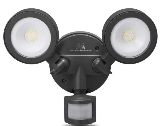 Lampe LED Maclean. Murale. Avec détecteur PIR. PC ALU. 20W. 1900lm. IP65. Blanc neutre 4000K. Gris. MCE368