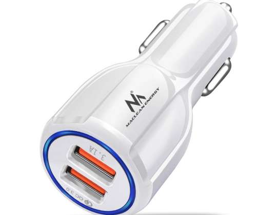 Cargador de coche Maclean. Qualcomm Quick Charge. QC 3.0 5V/3A. 9V/1.8A. 12V/1.6A. Toma 5V/3.1A. Blanco. MCE478 W