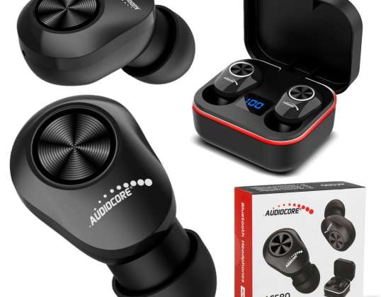 In-Ear TWS BT 5.1 Audiocore Headphones with Charging Base 300mAh Earphones 30mAh Black AC580