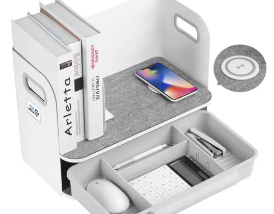 Bureau-organizer met lade en draadloze oplader Ergo Office. wit. max. 10 kg. ER 441
