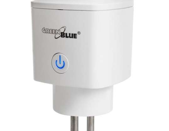 GreenBlue remote-controlled WiFi socket. Android/iOS/Alexa/Google Home. use. energy. timer. max 3680W. type E. GB720 E
