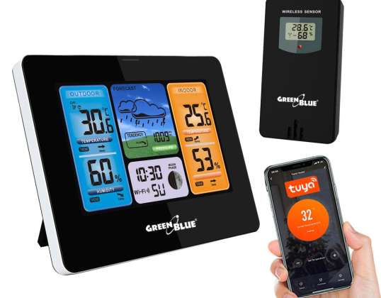 Station météo WiFi GreenBlue compatible avec TUYA capteur externe calendrier prévision météorologique baromètre GB215