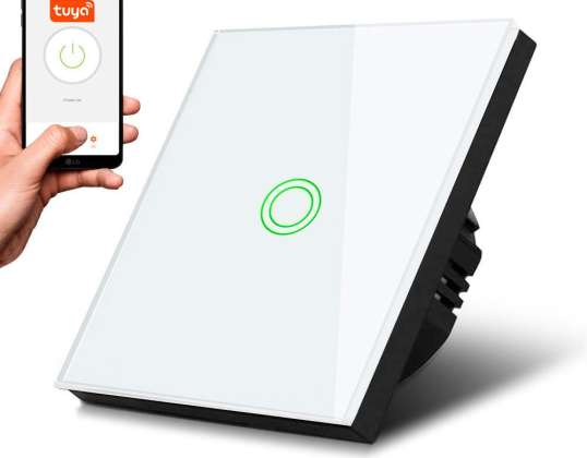 Touch light switch Maclean. single. SMART. Tuya APP. glass. white with round backlit button. 86x86mm. MCE715W
