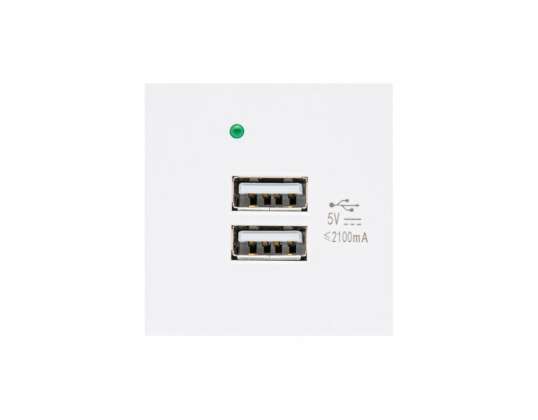 USB-aansluiting x2 met oplader Maclean dubbel 2.1A snel opladen wit MCE728W