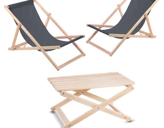 Set aus zwei grauen Liegen. Klappender Tisch