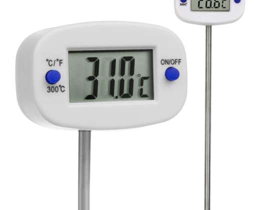 Food thermometer/probe. GreenBlue. probe length 15cm. Temp range  50 degrees Celsius to 300 degrees Celsius. accuracy 0.1 deg C. GB382