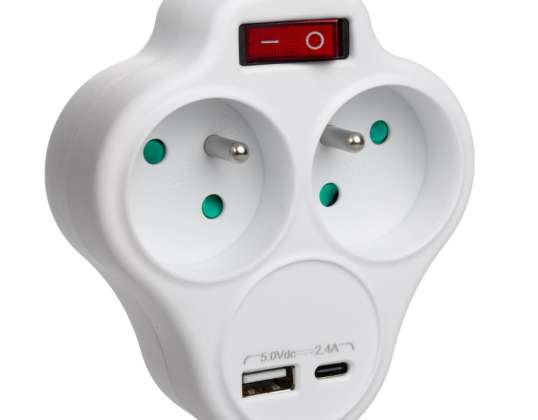 Prise Maclean. Multiprise avec 2 prises et USB A/C 2.4A, type E. 2x16A. MCE336 E