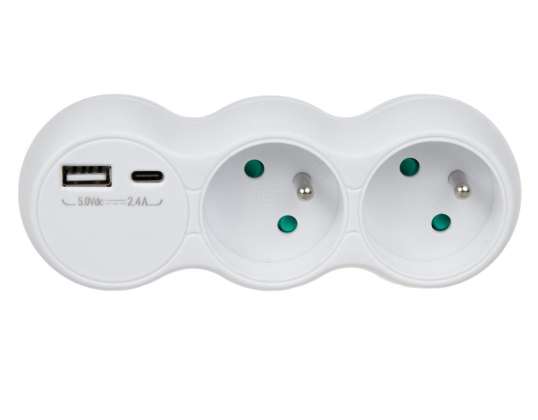 Maclean-Steckdose. Splitter mit 2 Steckdosen. 2x USB A/C. Typ E. 2x16A. MCE339 E