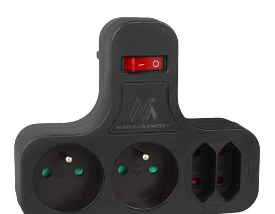 Maclean Vierfachsteckdose mit Schutzschalter Stabilisierender Fuß Typ E 2x2 5A 2x16A MCE224 E/B