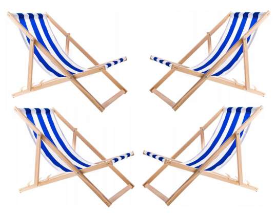 Lot de 4 chaises longues à rayures bleues assemblées woodok