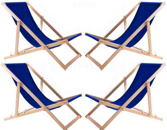Set aus vier blauen Woodok-Liegestühlen zusammengebaut