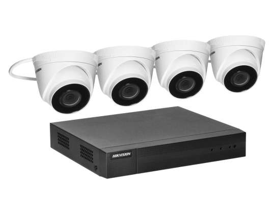 HIKVISION IPKIT T4 4CH Überwachungsset mit 4 Kuppel IP Kameras HIKVISION IP CAM T240H und 4-Kanal Rekorder HIKVISION NVR 4CH.