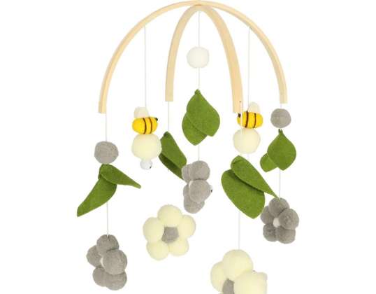 Carrousel voor ledikant pluche hangers grijze bloemen