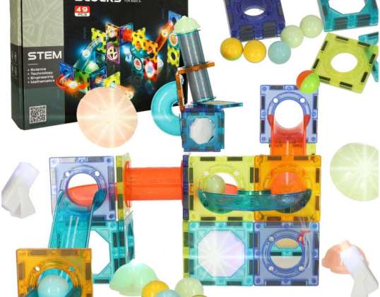 Blocchi magnetici in marmo, pista luminosa, 49 elementi