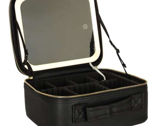Cosmetische tas organizer voor cosmetica sieraden kofferbak met LED-spiegel zwart