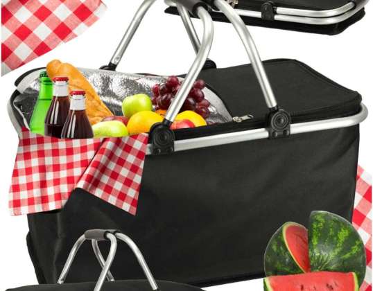 Termisk piknikkurv sammenleggbar svart