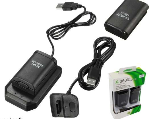 KX7A 2x battery xbox 360 usb cable black