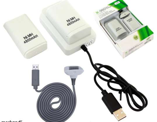 KX7B 2x battery xbox 360 usb cable white