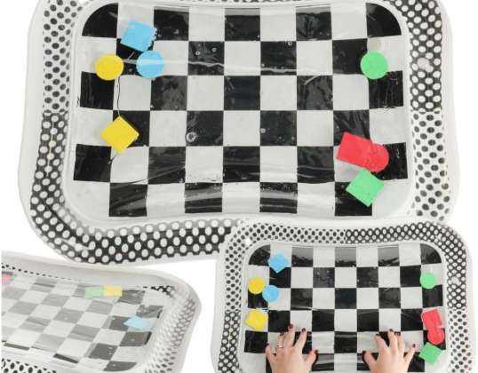 Sensorische aufblasbare Wassermatte für Babys schwarz-weiß Schachbrett XXL 65x50 cm