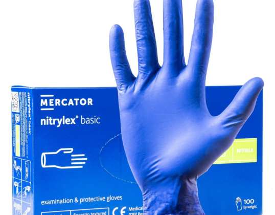 Kék nitril kesztyűk Mercator Nitrylex Basic M-es méret 100 db.