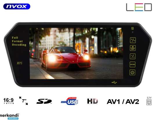 Moniteur LCD de 7 pouces pour voiture à vision arrière dans le rétroviseur USB SD AV 12V... NVOX NW701MP5