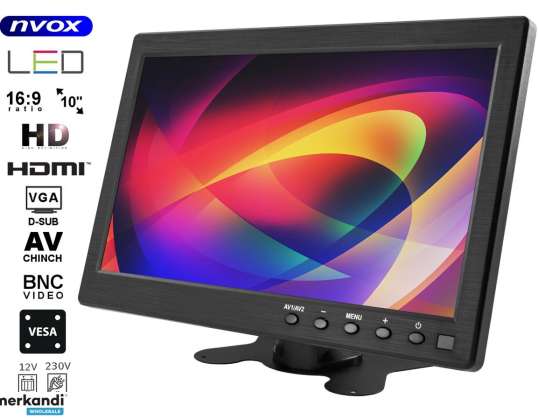 Οθόνη LED 10 ίντσες HD με HDMI, VGA, USB, AV 12V