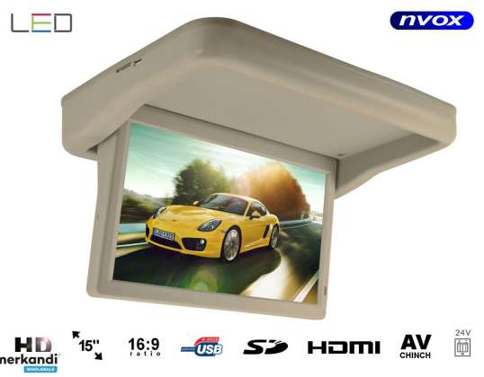 Moniteur suspendu au plafond, se baissant automatiquement, LED HD 15 pouces HDMI USB SD Video IN 24V.