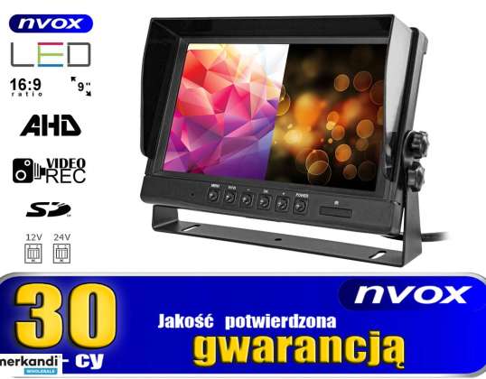 Monitor LCD para automóvil de 9 pulgadas AHD 4pin con función de grabadora 12v 24v