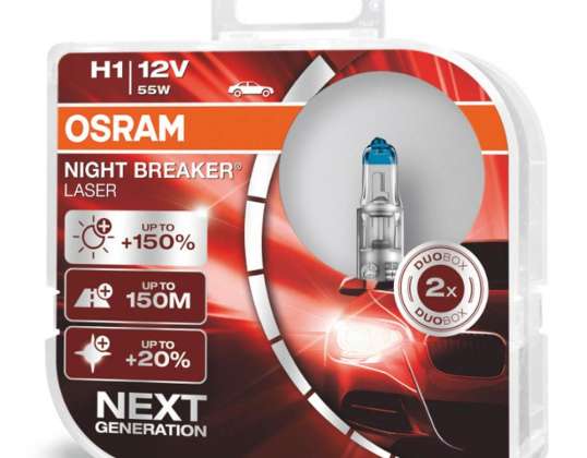 Halogenlamper Osram H1 12V 55W P14 5S Night Breaker Laser 150 /2 stk./